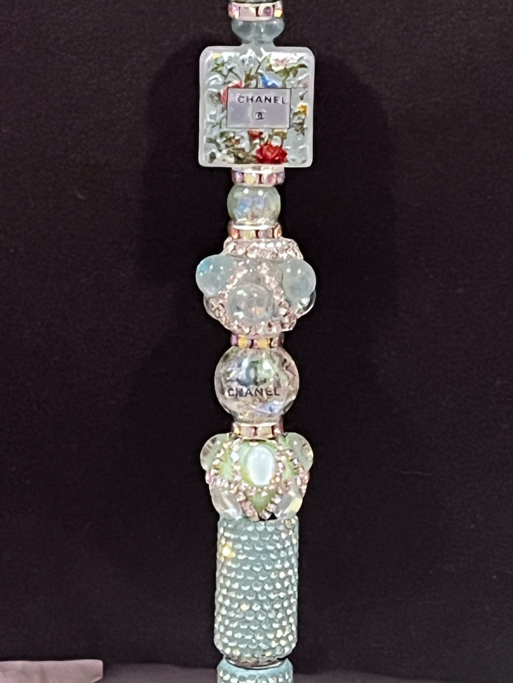 Chanel perfume Light Blue/green acrylic focal fancy beaded pen